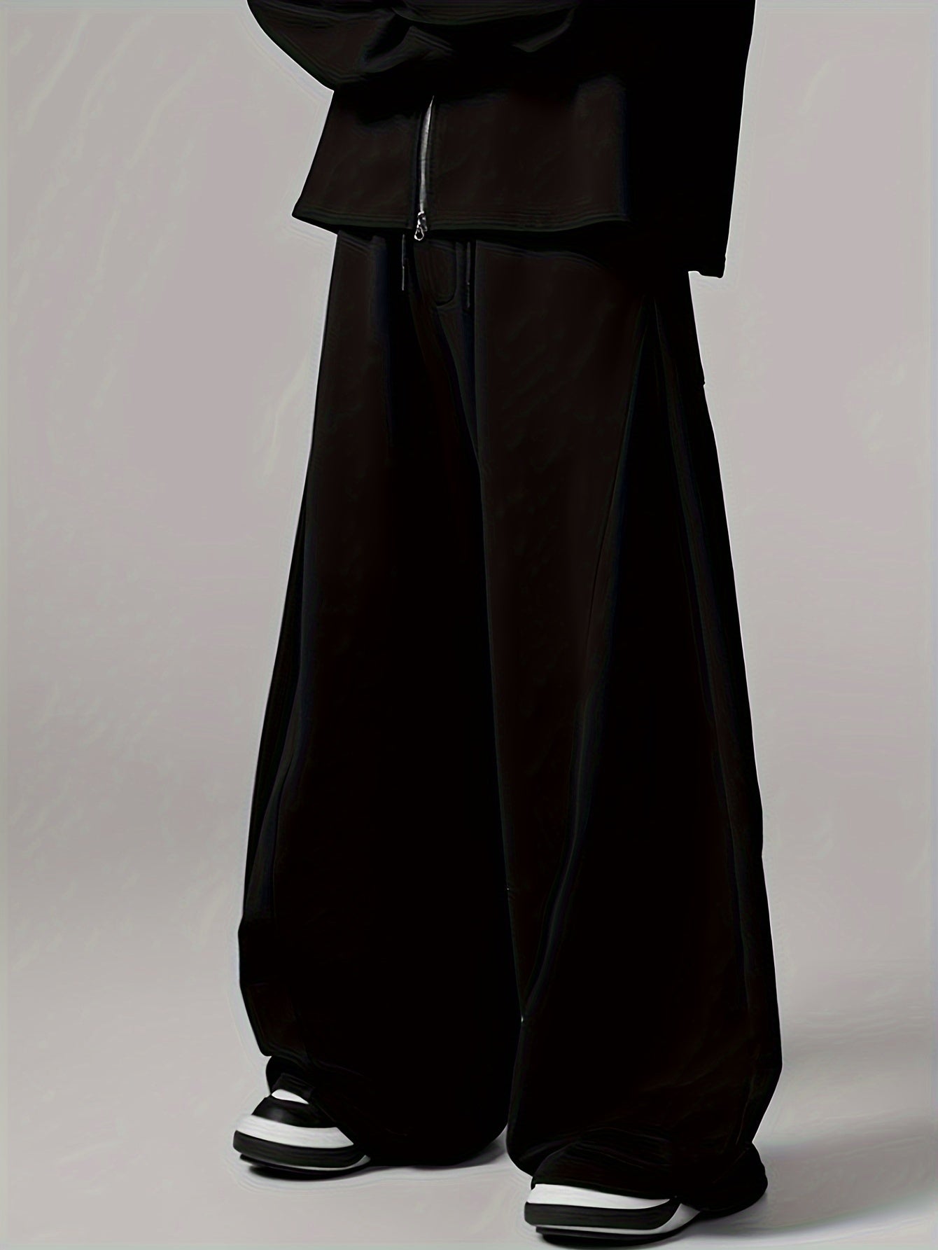 Men's Loose Fit Wide Leg Sweatpants Solid Color Polyester Casual Sportswear