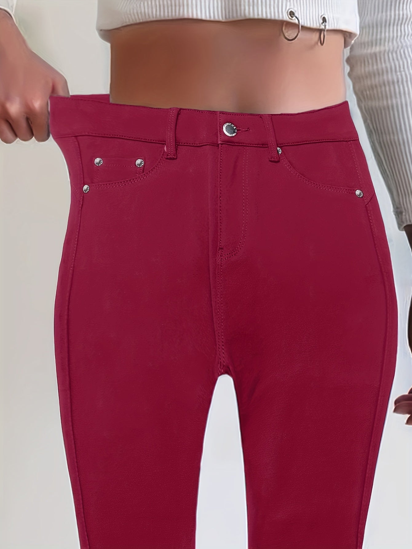 Jeans ajustados de mezclilla para mujer, ultraelásticos, de cintura alta, beige, largos