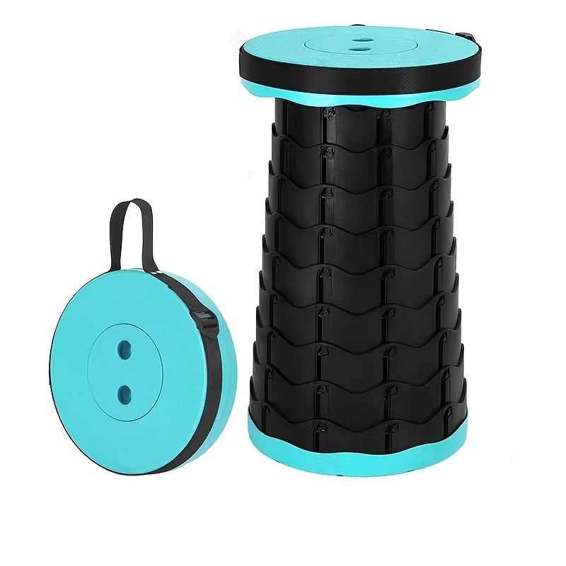 Taburete telescópico plegable portátil negro azul altura ajustable ligero para acampar y senderismo