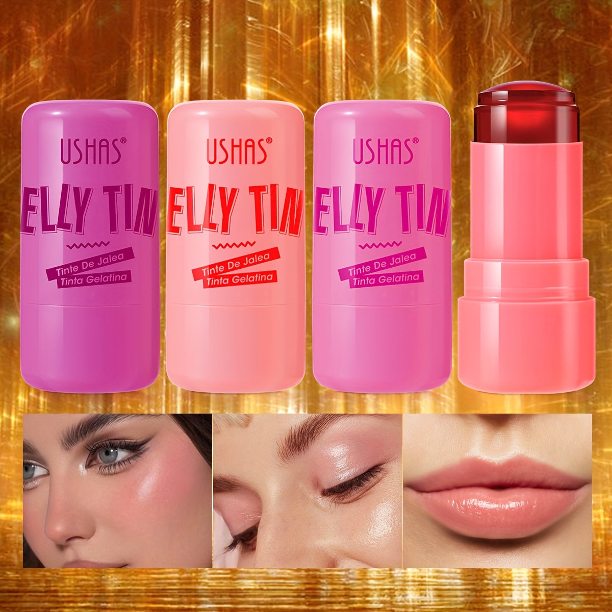 3-in-1 Suv o'tkazmaydigan Blush Stick Tabiiy pushti uchun lablar, ko'zlar va yonoqlarga