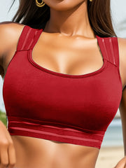 Women's Seamless Striped Sports Bra with Cross Back
