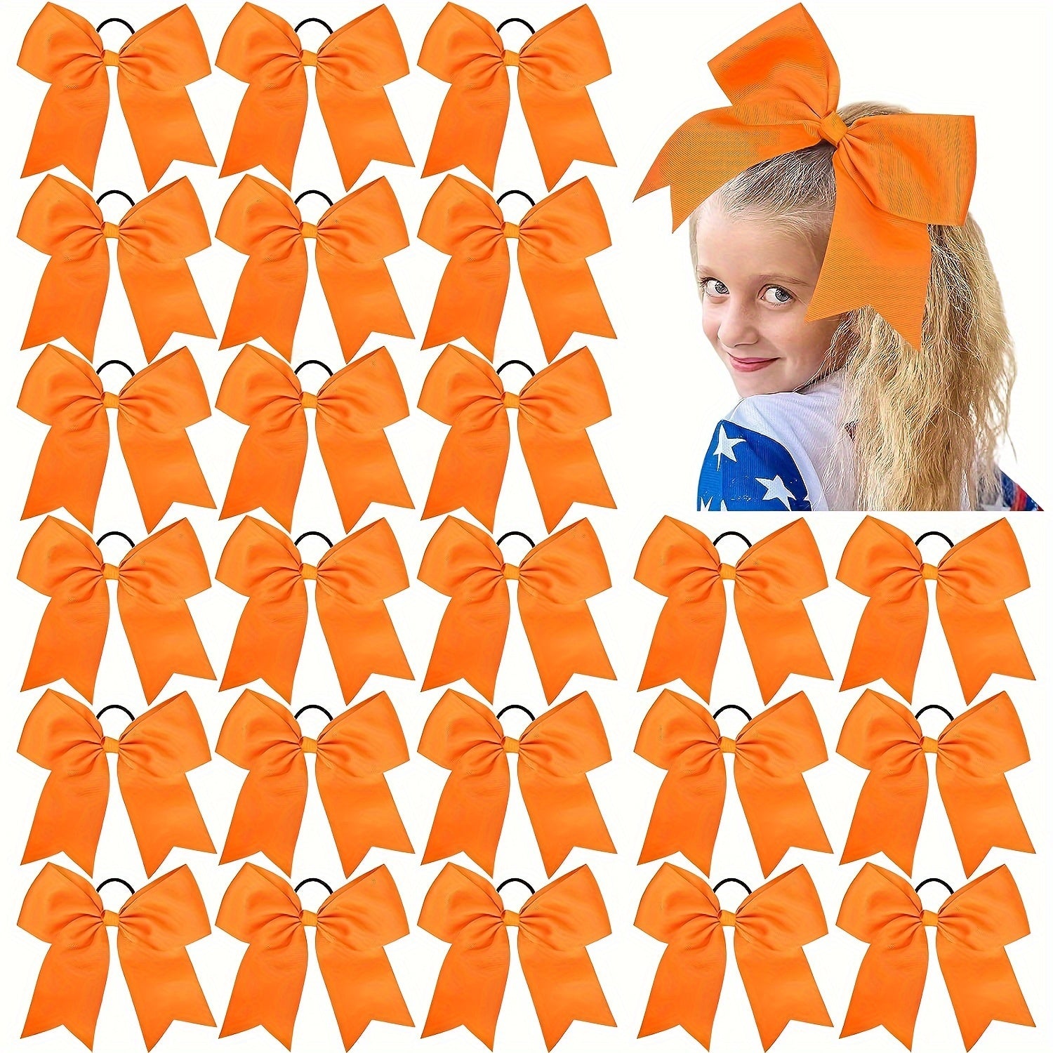 Set of 24 Bohemian-Style Cheer Bows with Black Elastic Ties for Girls