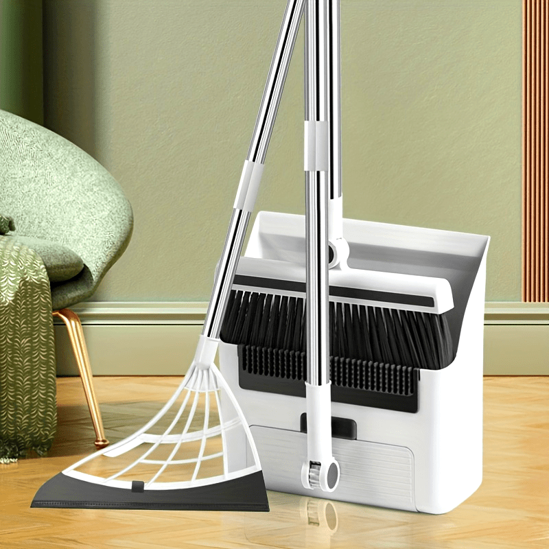 Conjunto de escoba y recogedor con cepillo para suelo, mango largo, limpiador de pelusas antiadherente