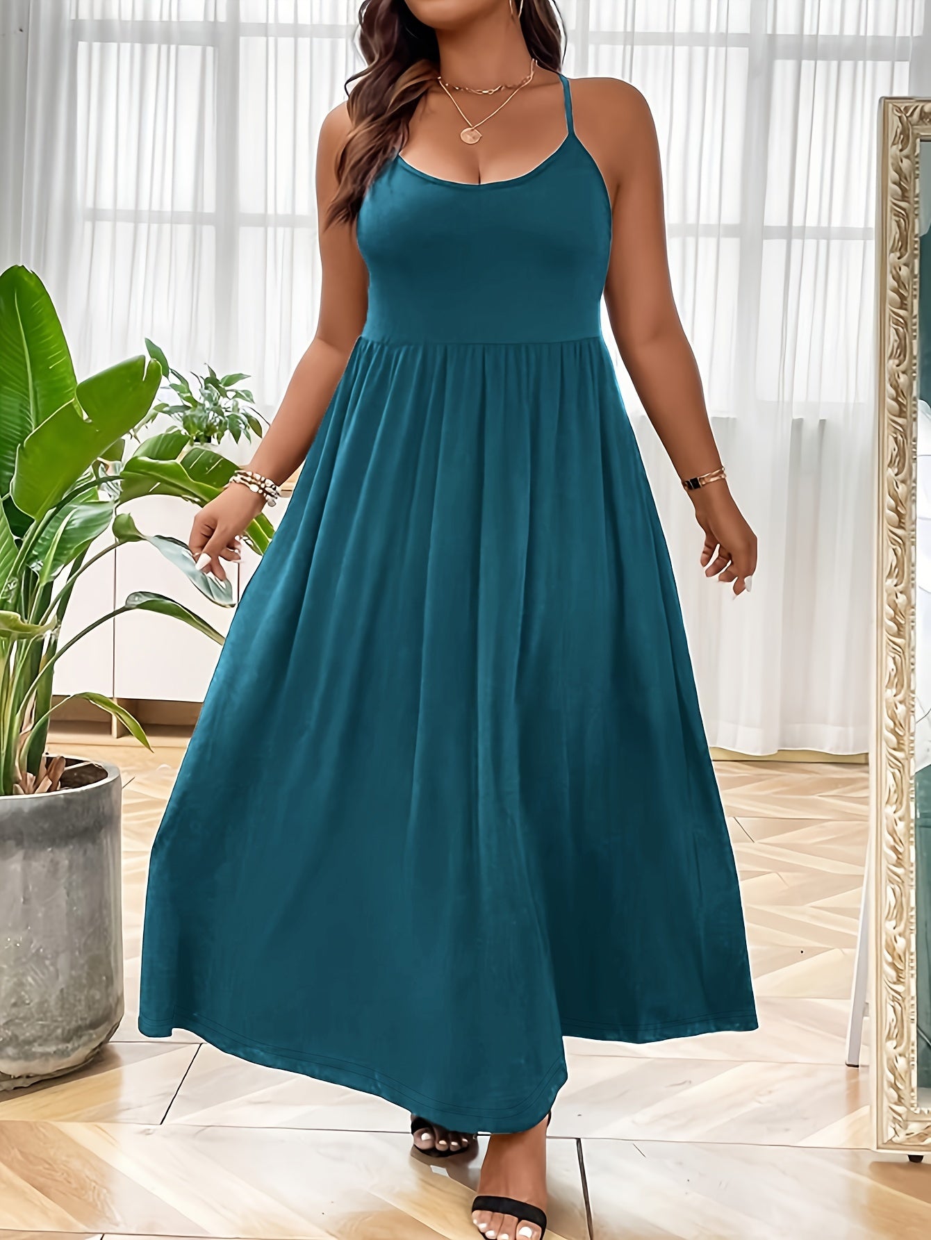 Plus Size Women's Sleeveless Nightgown Black Knee-Length Sleep Dress Lounge Wear