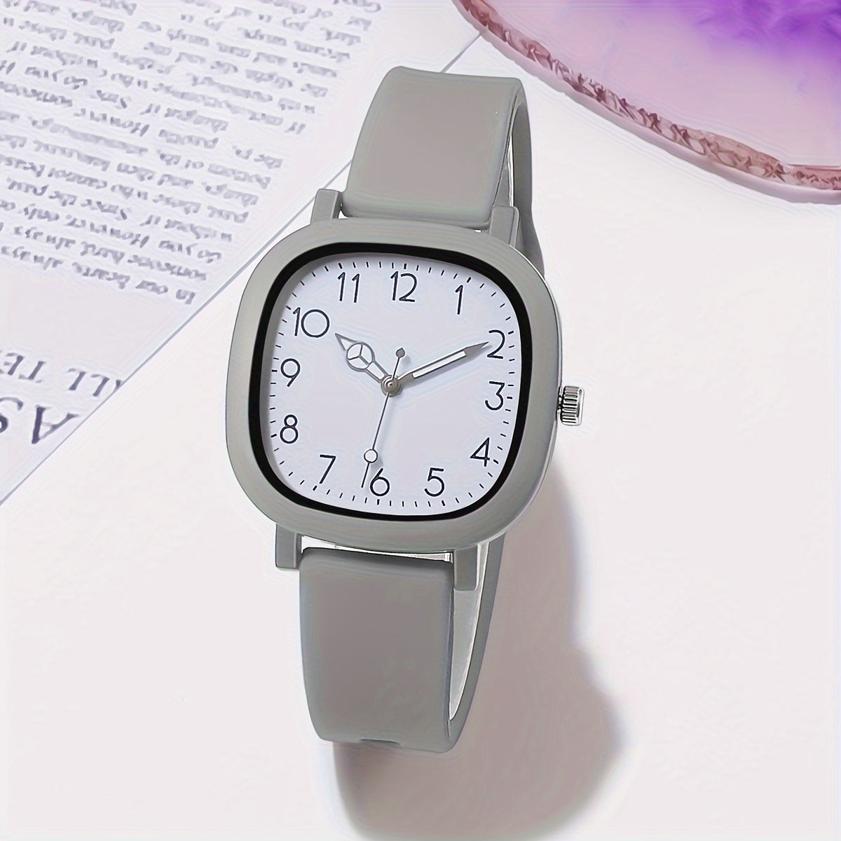 Women's Square Quartz Watch with Silicone Band in Macaroon Color