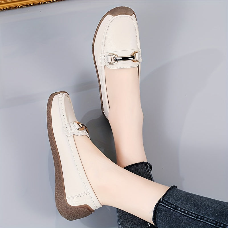 Mocasines casuales para mujer sin cordones de cuero sintético color sólido comodidad para todas las estaciones