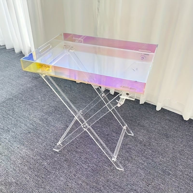 Акриловый прозрачный складной журнальный столик с подвижной полкой для хранения вещей - легкий, роскошный, прочный и портативный