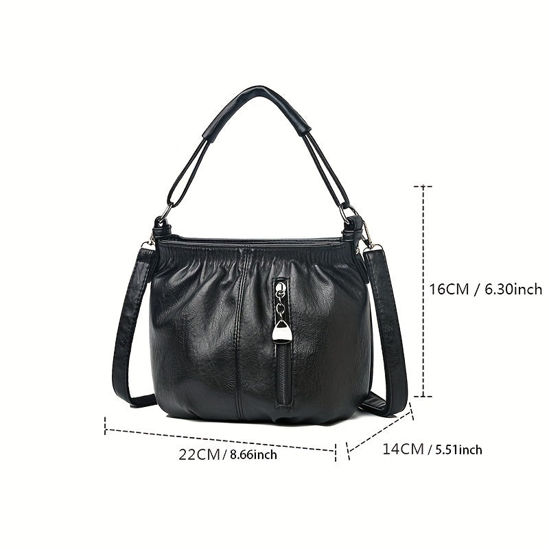 Vintage Crossbody Bag for Women Leather Bucket Style Small Purse with Adjustable Strap in Black Burgundy Brown