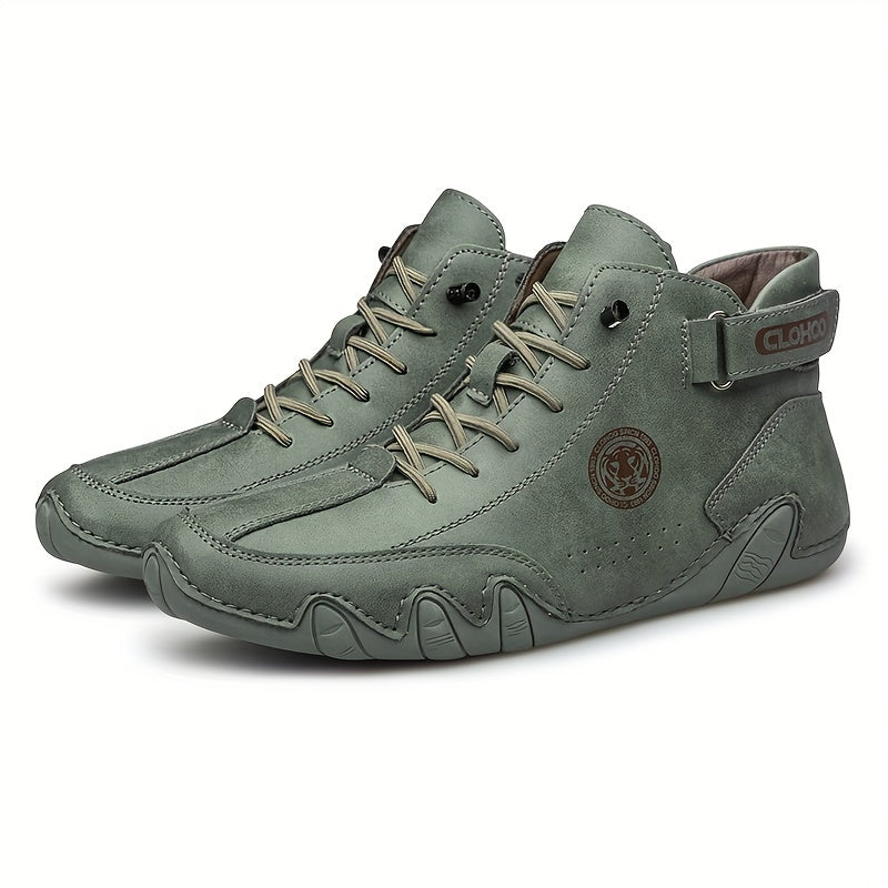 Men's Short Boots with Plush Lining and Hand-Stitched Octopus Design Casual PU High-Tops for All Seasons