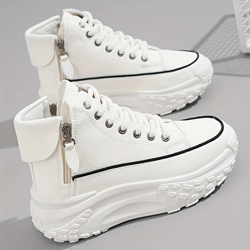 Women Chunky White Platform Sneakers with Thick Sole All-Season Casual