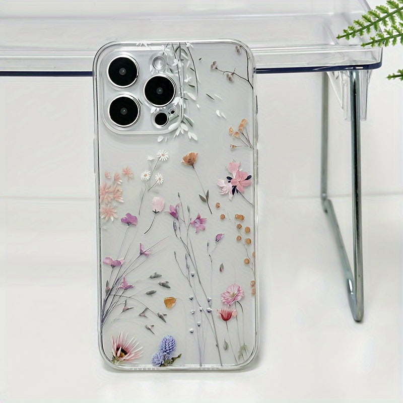 Transparent TPU Phone Case with Colorful Flower Design for iPhone Models