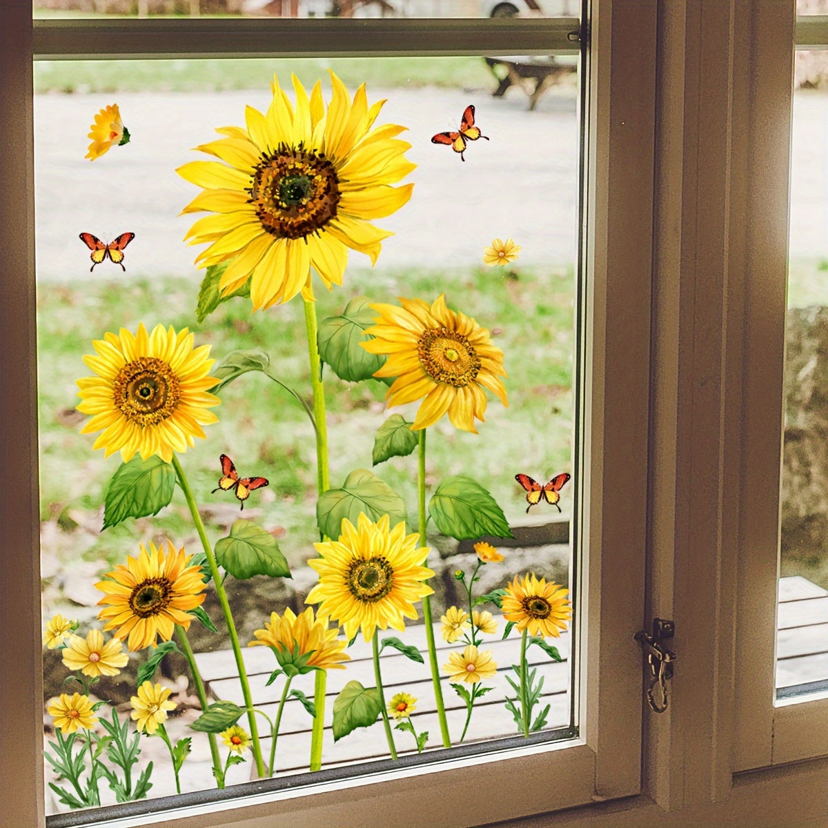 Sunflower Butterfly Window Film Static Cling Vinyl Decals Reusable Clear Decorative Glass Cling