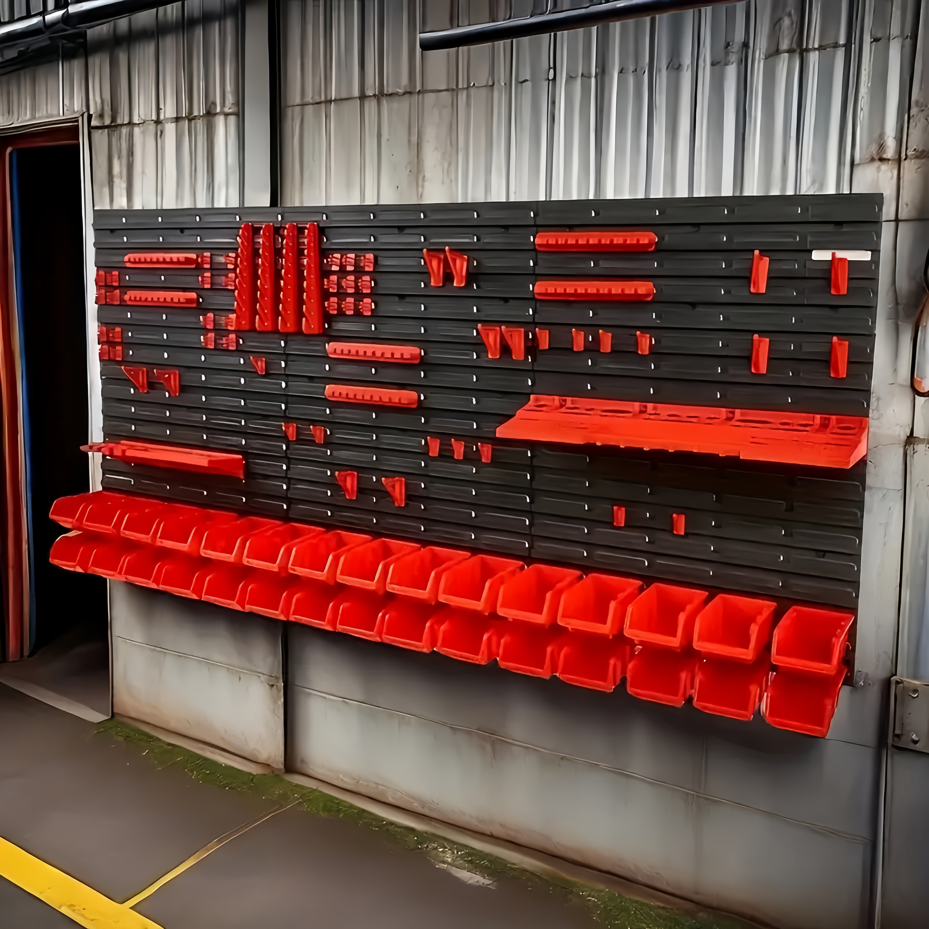 49pcs Heavy-Duty Wall-Mounted Tool Organizer Rack Black Plastic Garage Storage