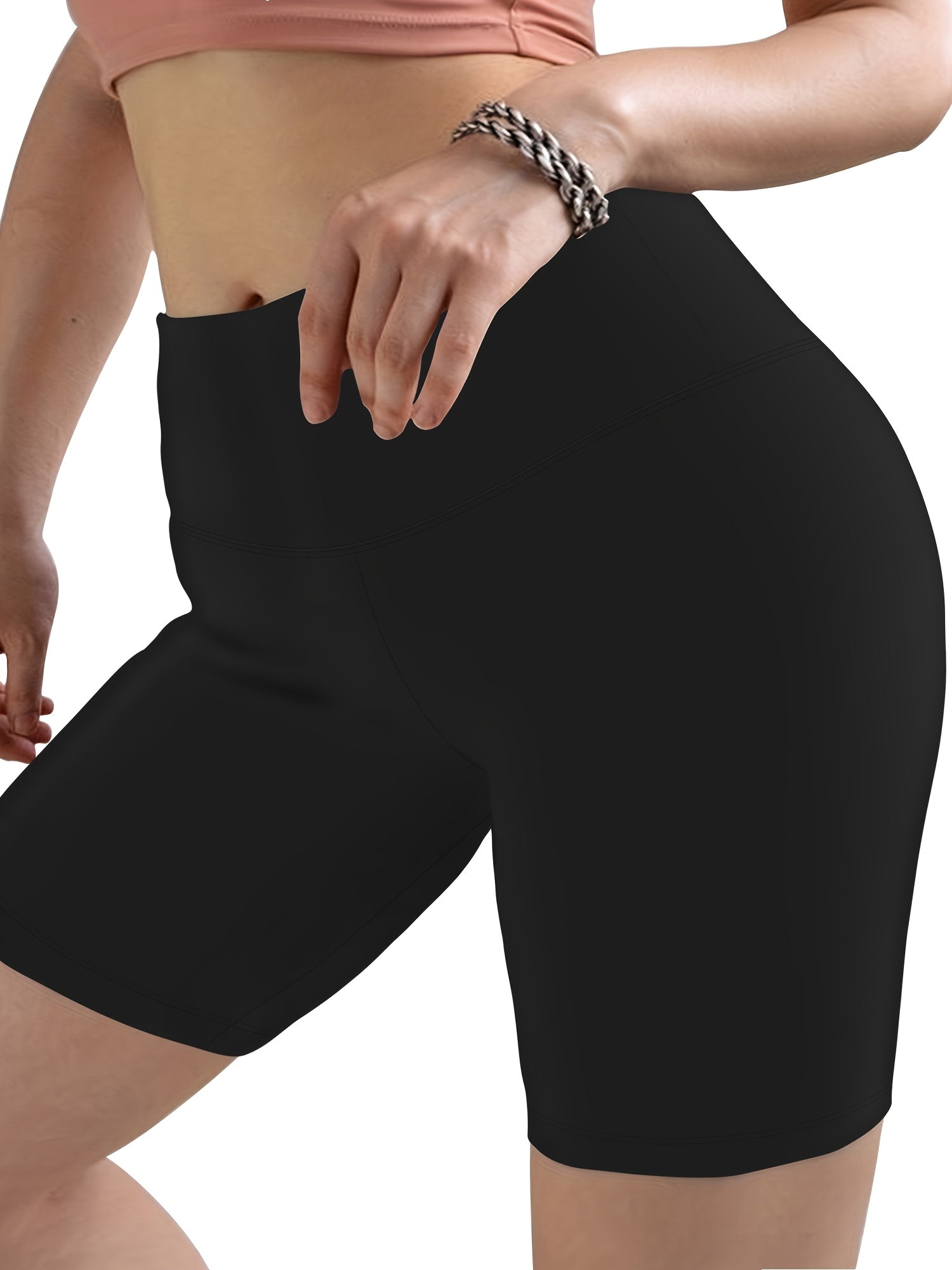 Women's High-Waist Butt-Lifting Shorts Solid Black 5 Inch Yoga Fitness