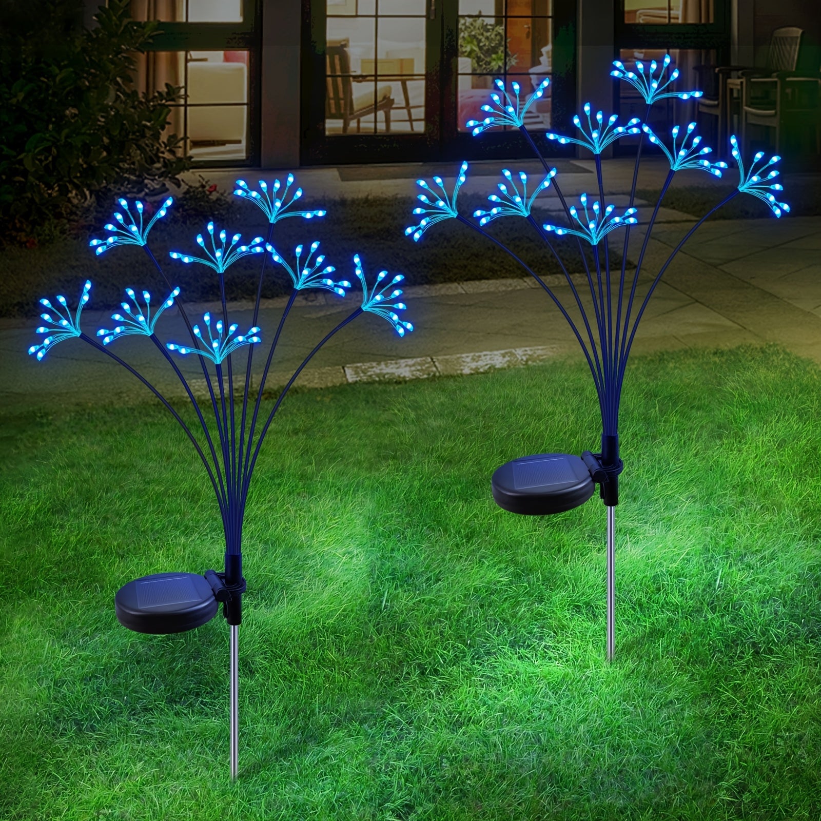 2-Pack Solar Garden Lights with Starburst Fireworks Design 160 LEDs Pathway Outdoor Waterproof