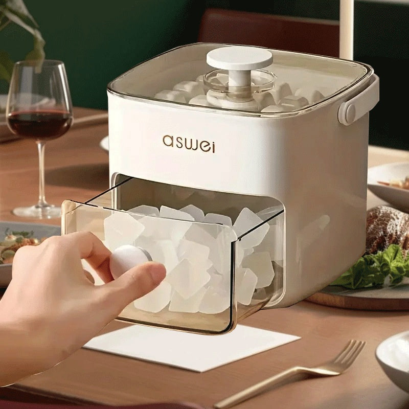 Elektr energiyasiz dizayni, katta sig'imi va tez muz kubiklari tayyorlash va saqlash uchun oson bosiladigan qopqog'i bilan stolda foydalanish uchun mo'ljallangan portativ muz tayyorlagich, sovuq ichimliklar va yangilovchi ichimliklar uchun mukammaldir.