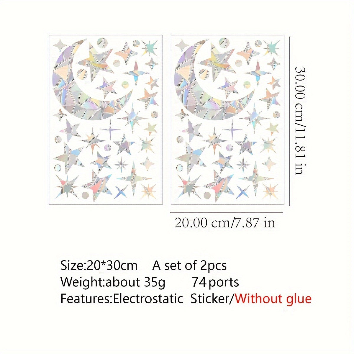 Set of 2 Ramadan Themed Anti-Collision Glass Stickers with 74 Moon Sun Star Bird Designs