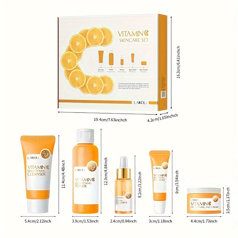 Vitamin C Skincare Set for All Skin Types Hypoallergenic Moisturizing 5-Piece