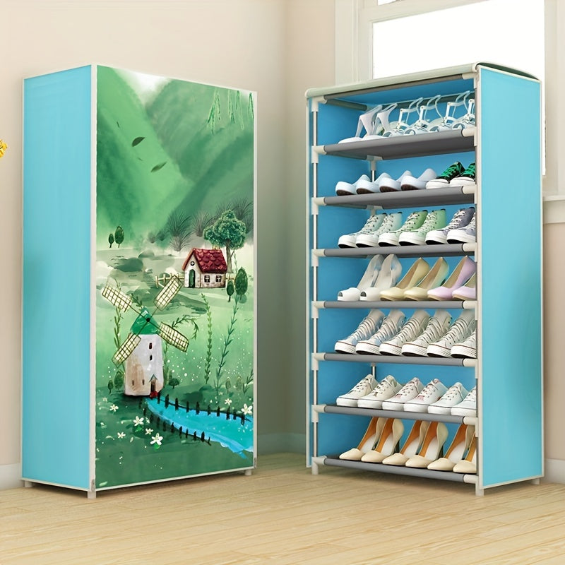 Durable Shoe Storage Cabinet with Fabric Zipper Cover for Hallways and Closets