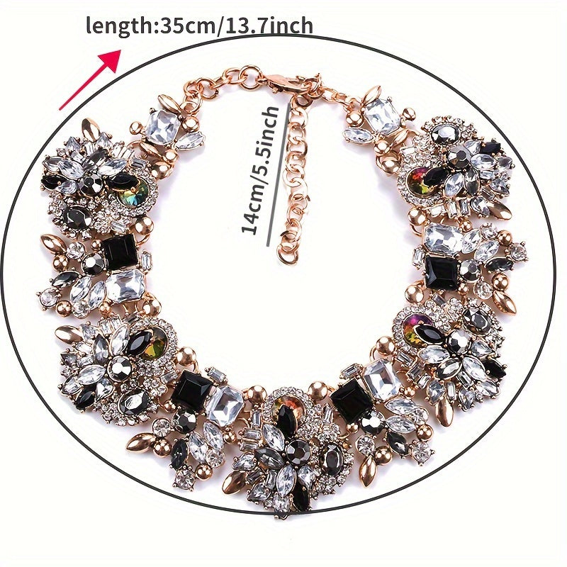 Full Rhinestone Floral Necklace for Women Elegant Alloy Jewelry for Parties