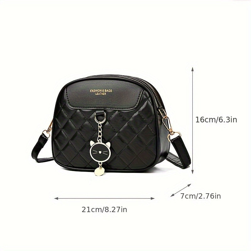 Qora plaid ko‘poyon sumka, zip yopilishi va polyester ichki qavati bilan