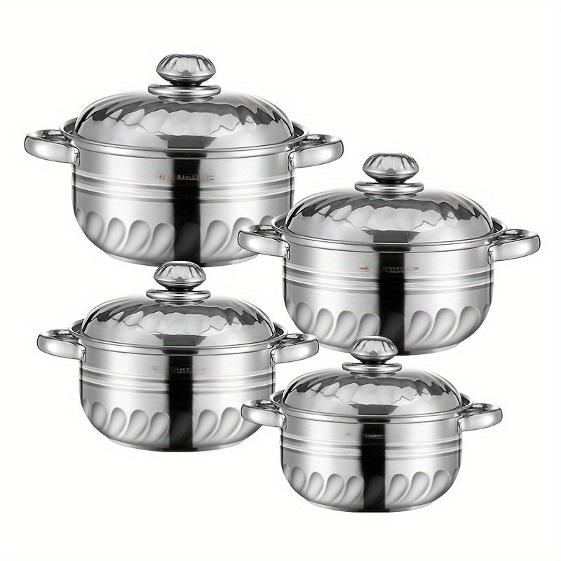 Stainless Steel Soup Pot Set 8 Pieces Induction Compatible Kitchen Cookware