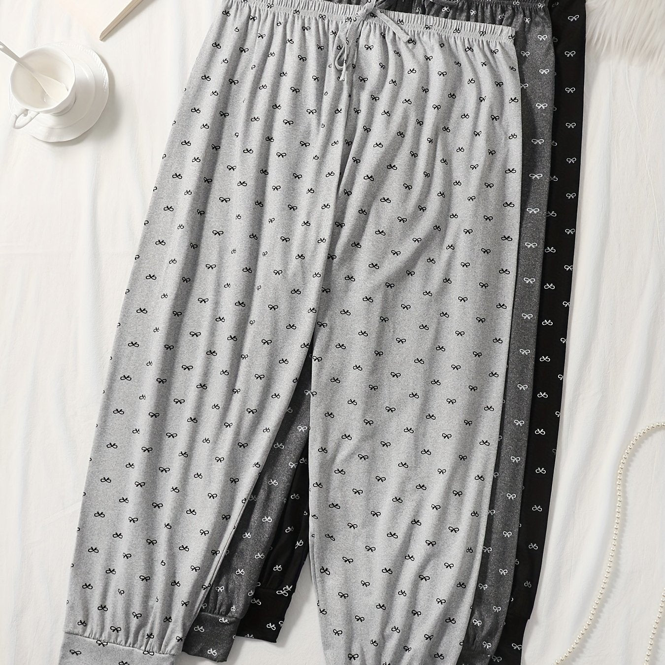 Plus Size Women's Lounge Pants Casual Joggers Sleep Pants Bow Print
