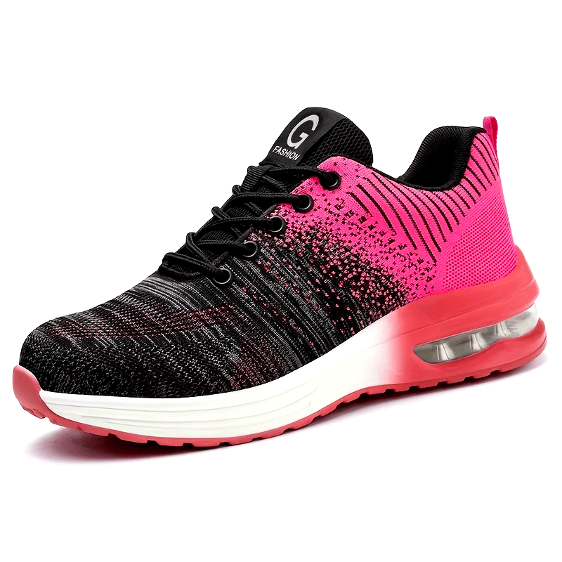 Women's Pink Black Gradient Safety Sneakers Air Cushion Slip-Resistant