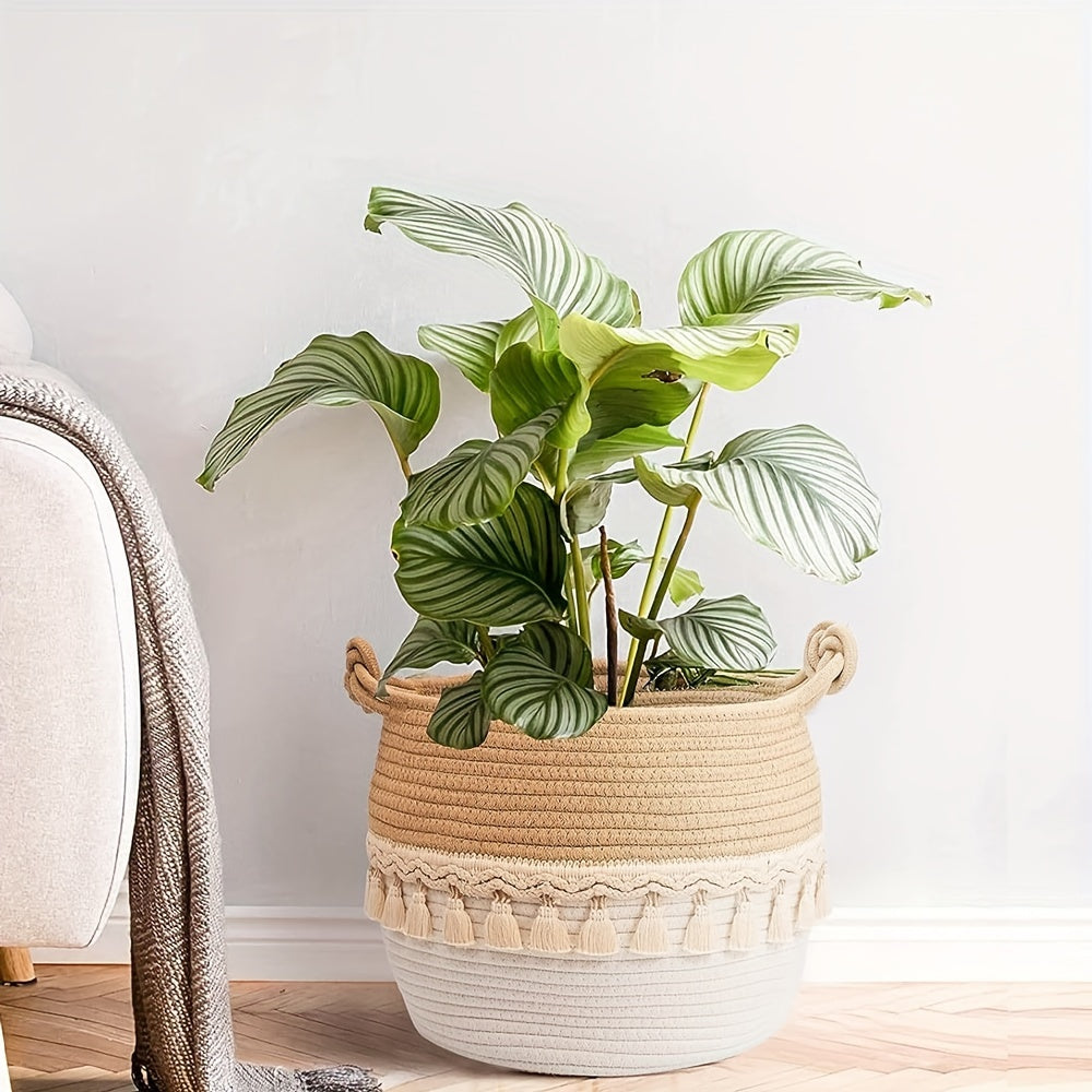 Bohemian Tassel Woven Storage Basket for Kids Nursery Toy and Laundry Hamper 30cm x 23cm