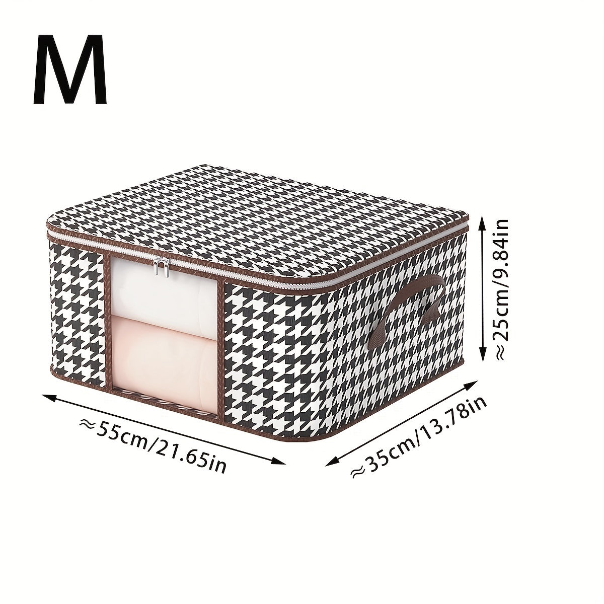 Houndstooth Pattern Clothes Storage Bag with Transparent Window Non-Woven Foldable Dustproof Organizer