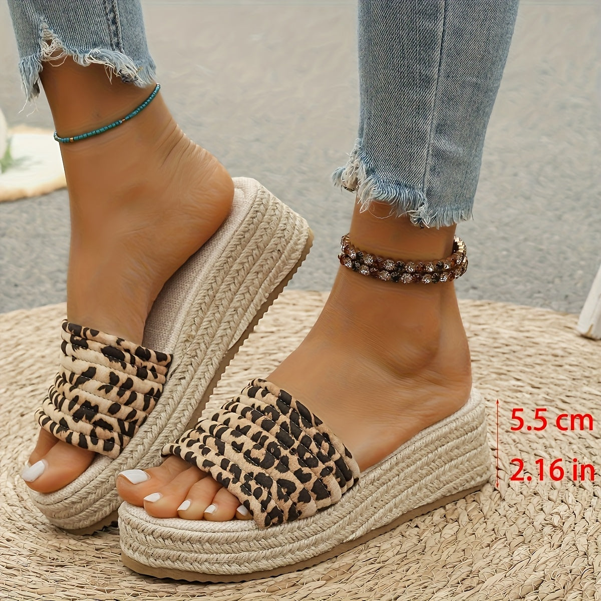Women's Bohemian Woven Slide Sandals with Thick Platform for Beach Pool
