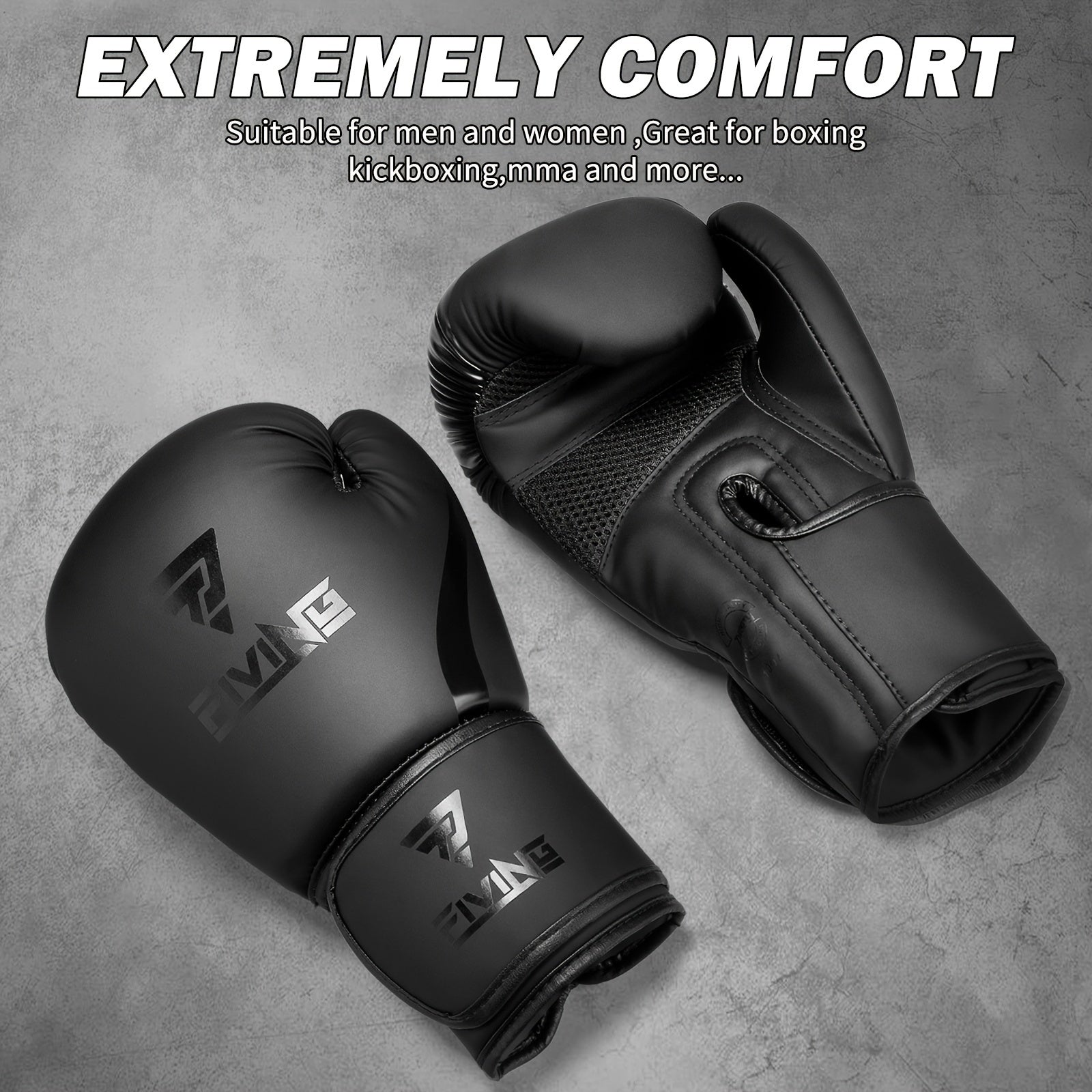 Adult Faux Leather Boxing Gloves for MMA and Kickboxing Black