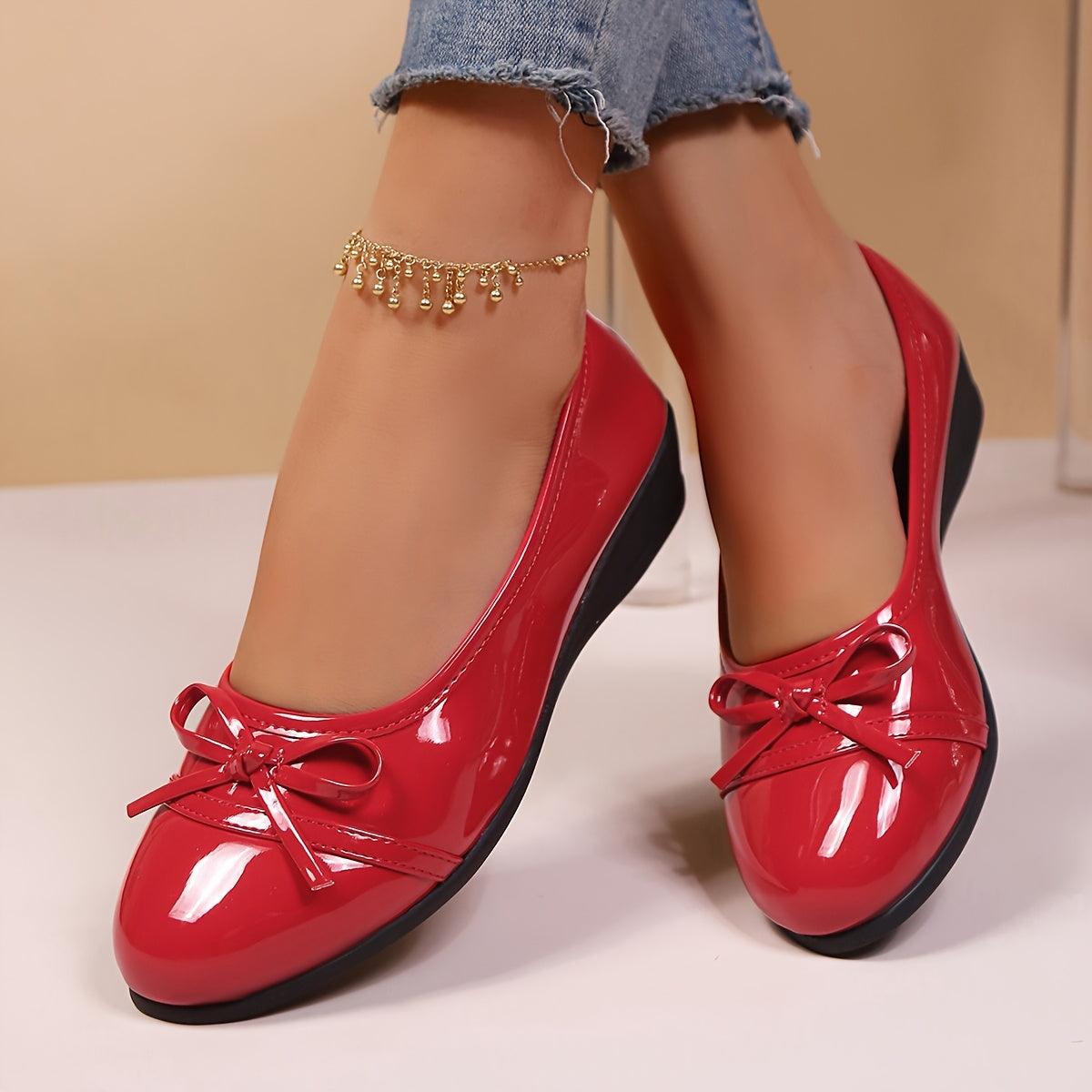 Women Loafers Glossy Black Synthetic Wedge Heel Casual Shoes