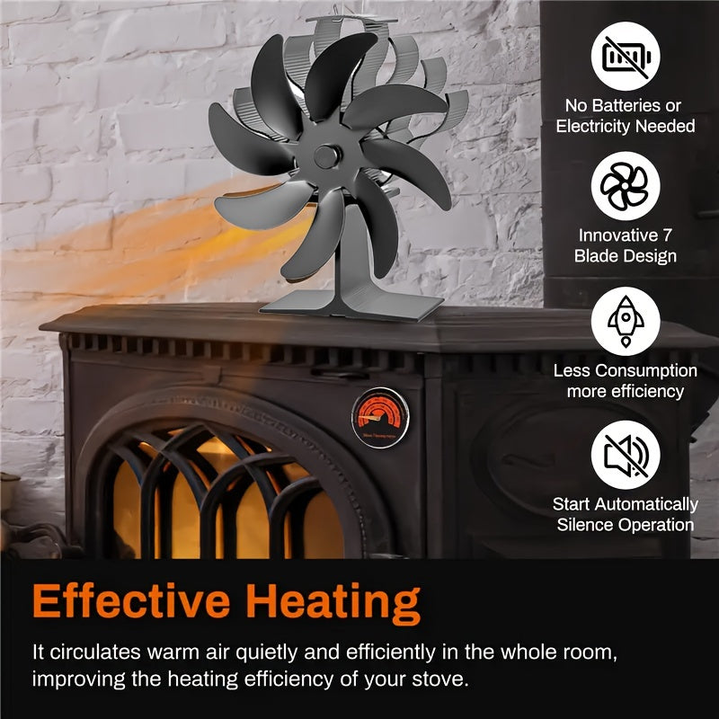 Aluminum 8-Blade Stove Fan for Wood Burning Fireplaces Silent Heat Powered Air Circulation