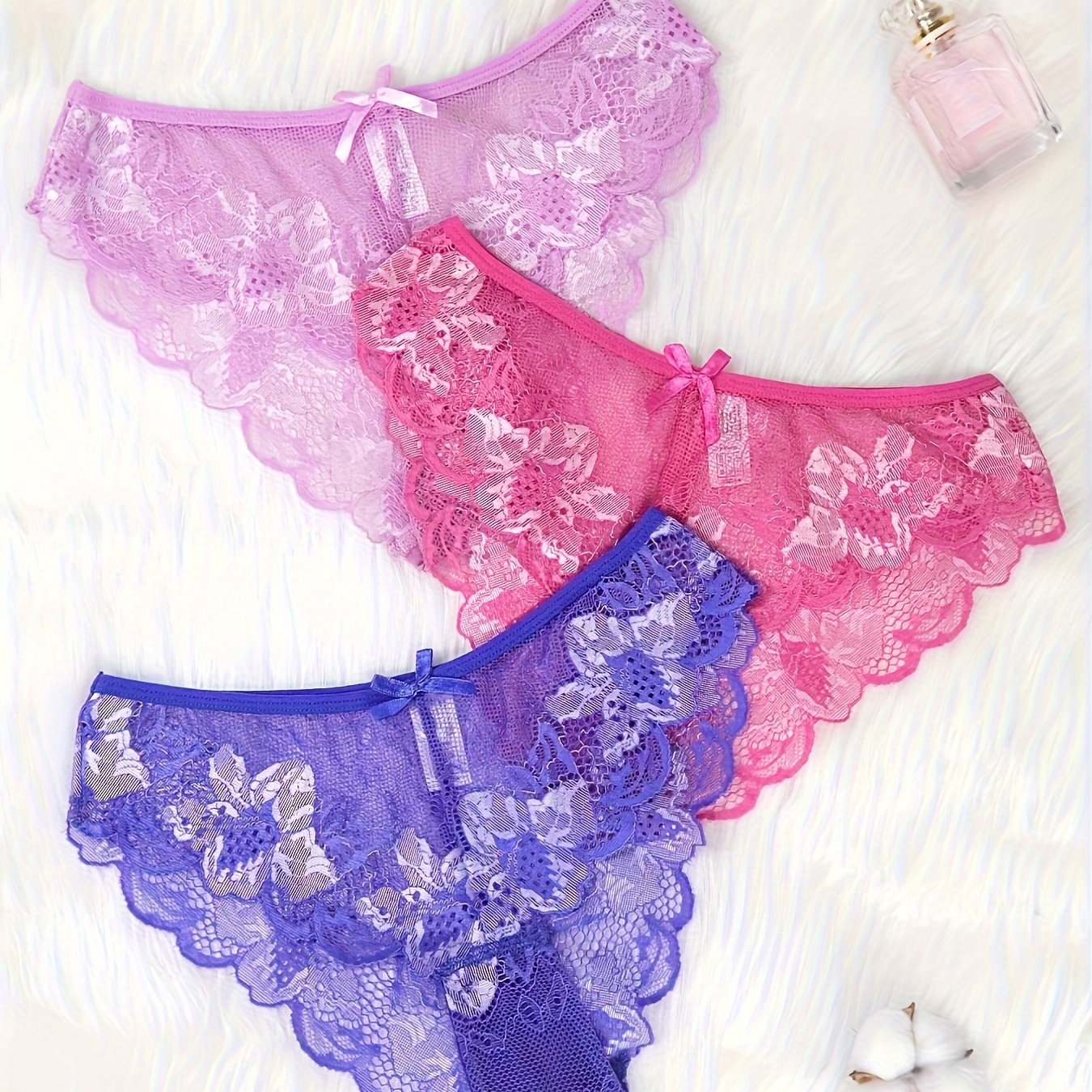 Women's Lace Low Waist Panties Nylon Floral Semi-Sheer Breathable Hollow Brief Lingerie Set