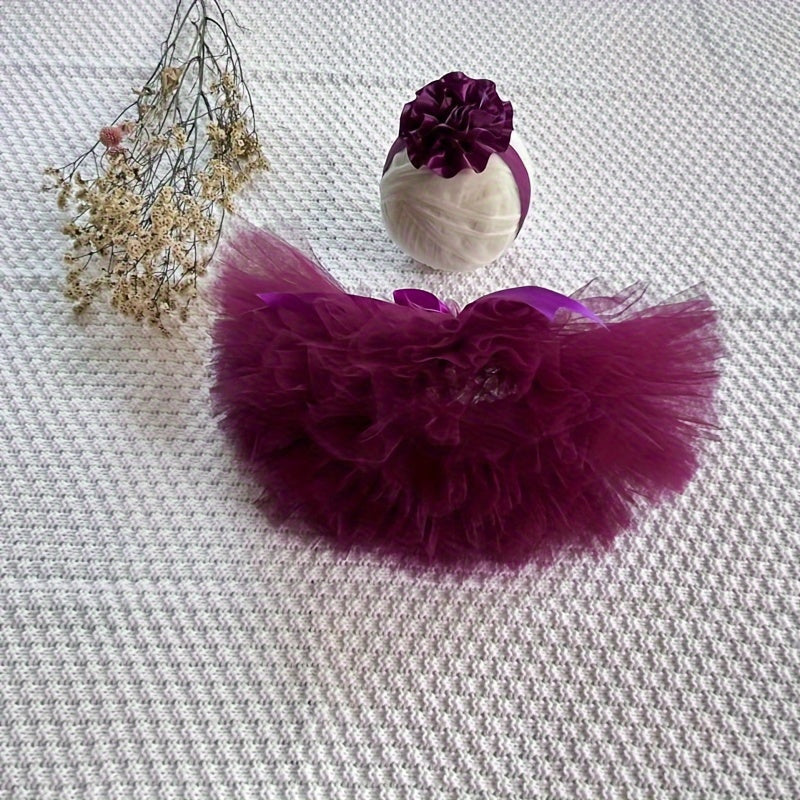 Baby Tutu Skirt and Headband Set for Infants in Purple Soft Polyamide for Photos and Events