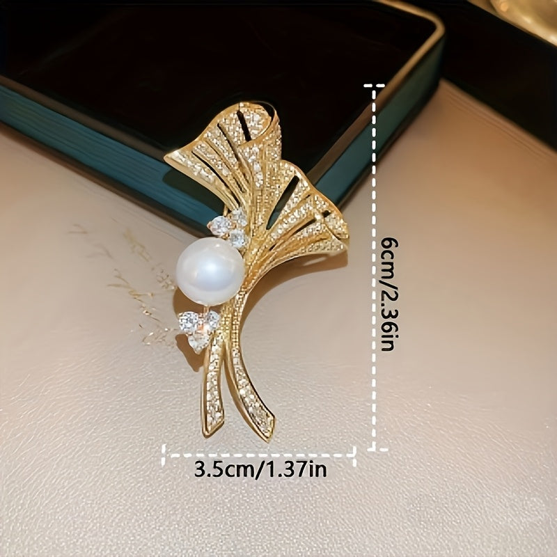 Luxury Ginkgo Leaf Brooch Silver Elegant Jewelry Accessory