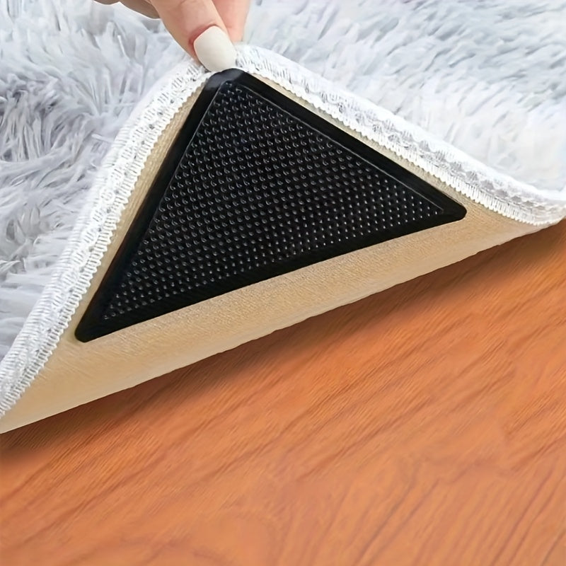 Four-Piece Non-Slip Carpet Mats with Reusable Clips for Hardwood and Tile Floors
