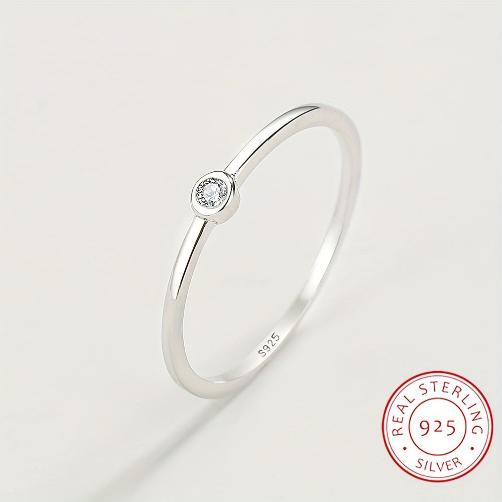 Sterling Silver Ring with Zirconia Inlay for Stacking and Gifts