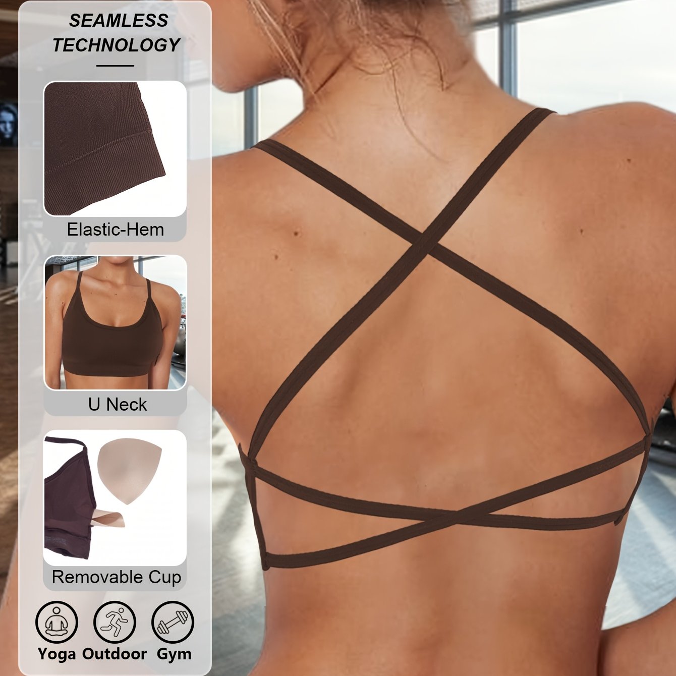 High-Elastic Seamless Sports Bra with Breathable Cross Shoulder Straps for Yoga and Fitness