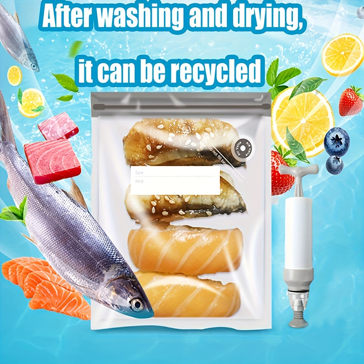 Набор из 20 вакуумных пакетов для хранения продуктов с зажимами и ручным насосом для сохранения свежести
