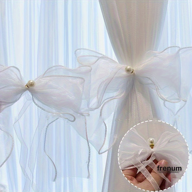 Set of 2 French Lace Curtain Tiebacks with Bowknot for Sheer Curtains