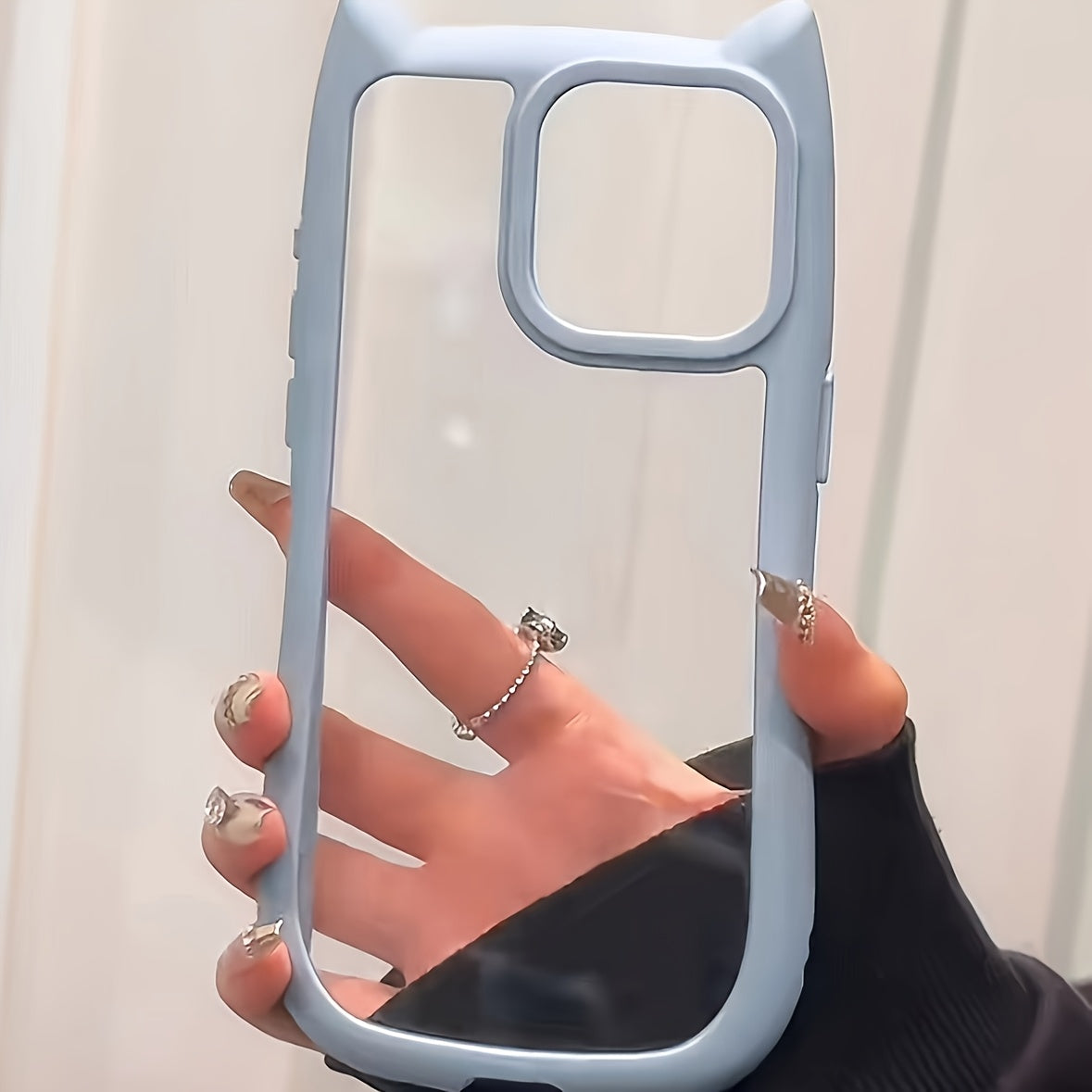 Funda de teléfono transparente con orejas de gato de dibujos animados para modelos de iPhone con protección para la lente
