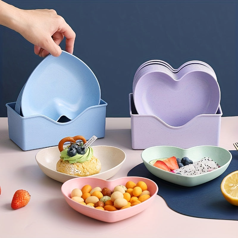 5-Piece Heart-Shaped Plastic Snack and Fruit Plate Set for Desserts and Pickles