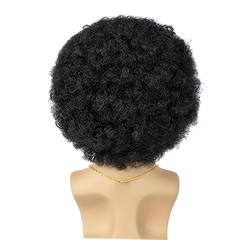 Set of 5 African Men Wigs Disco Natural Short Black Curly Synthetic with Accessories