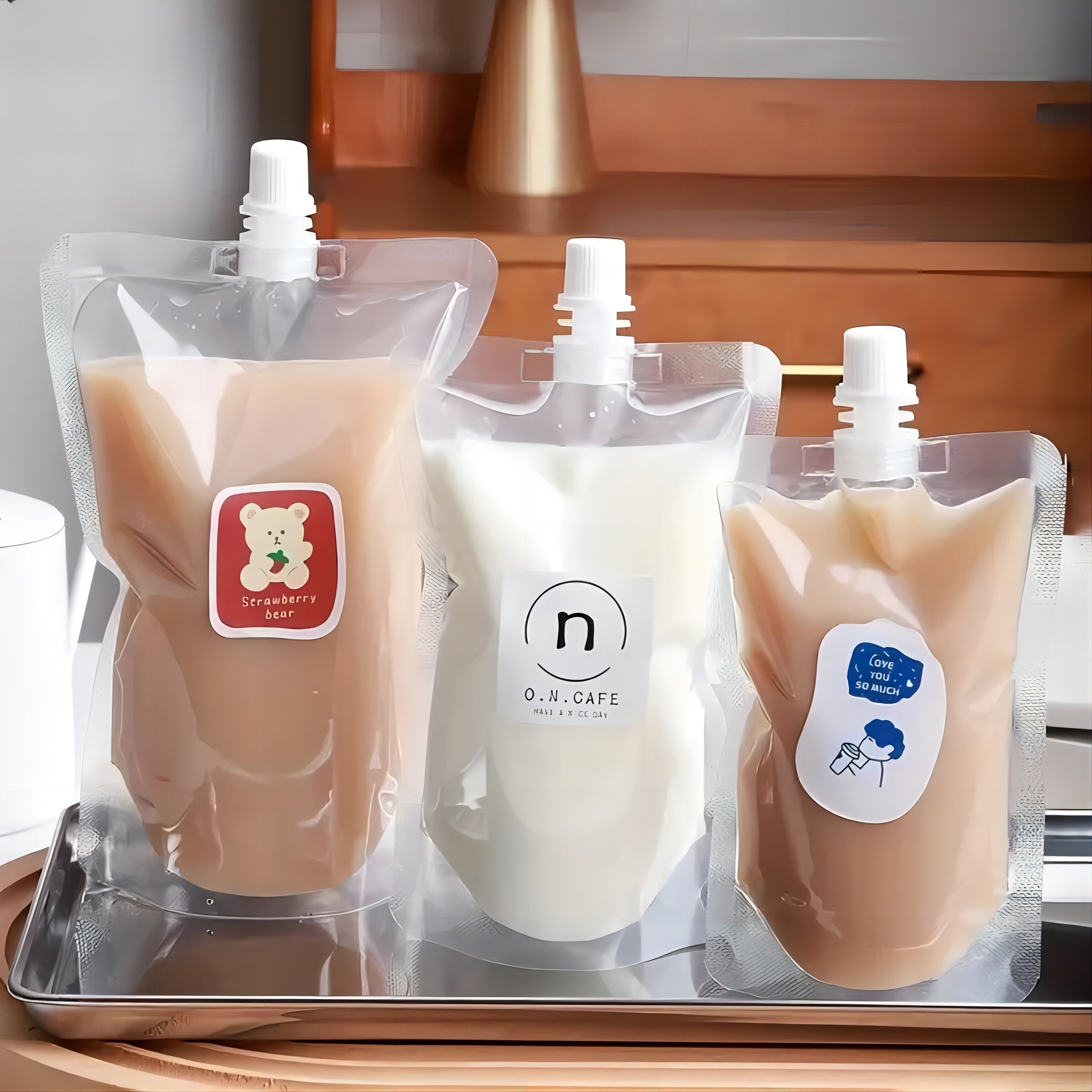 50 Pack Portable Disposable Juice Bags 200ml Transparent Spout Drink Pouches for Hot Cold Beverages