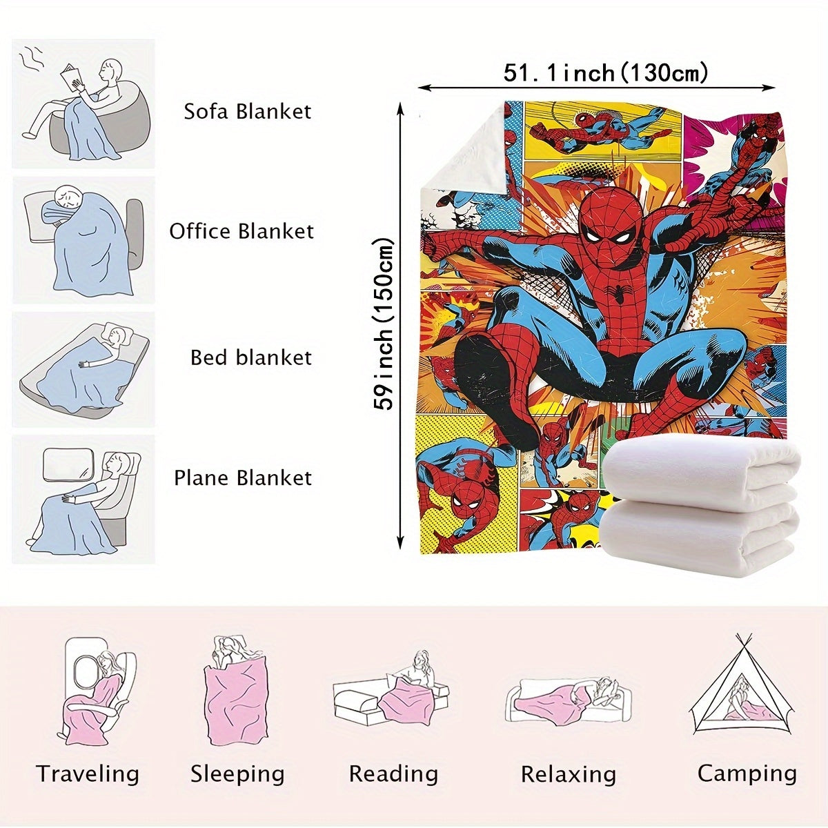 Spider-Man Hero Blanket Soft Versatile for Bed Couch Travel All Seasons