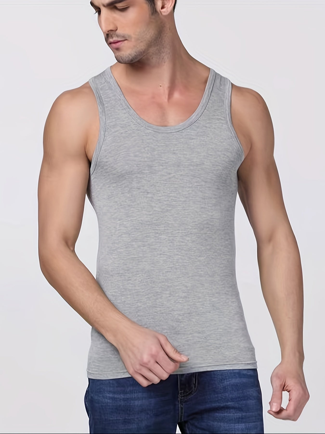Men's Solid Color High Stretch Viscose Tank Tops Set of 5 for Fitness and Summer Pajamas