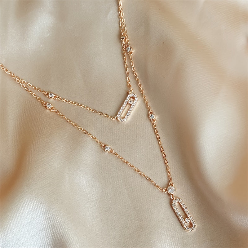 Geometric Paperclip Pendant Necklace with Cubic Zirconia for Weddings and Parties