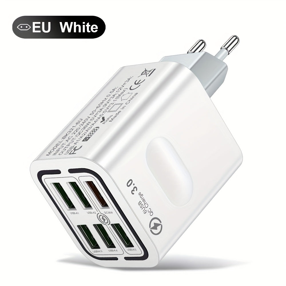 50W tez zaryadlash quvvat adapteri, 6 USB porti va Type C plagin bilan